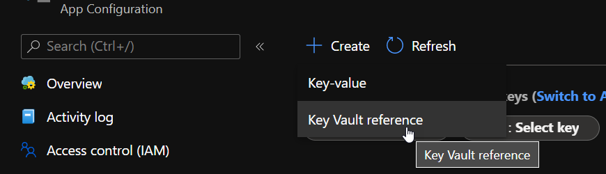 Add key vault reference in App Configuration