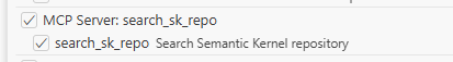 The search_sk_repo tool listed in VS Code and checked, ready to be used.