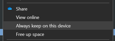 Always keep on this device option in context menu